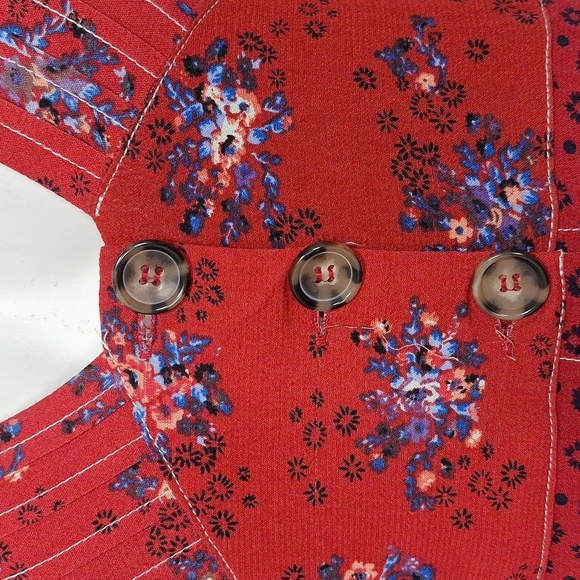Free People "NEW" Red Wonderland Floral Print Boho Romantic Mini Dress Size XS - Picture 5 of 16